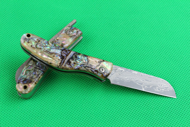  Abalone VG10 Damascus Little Razorback no lock knife UD402134